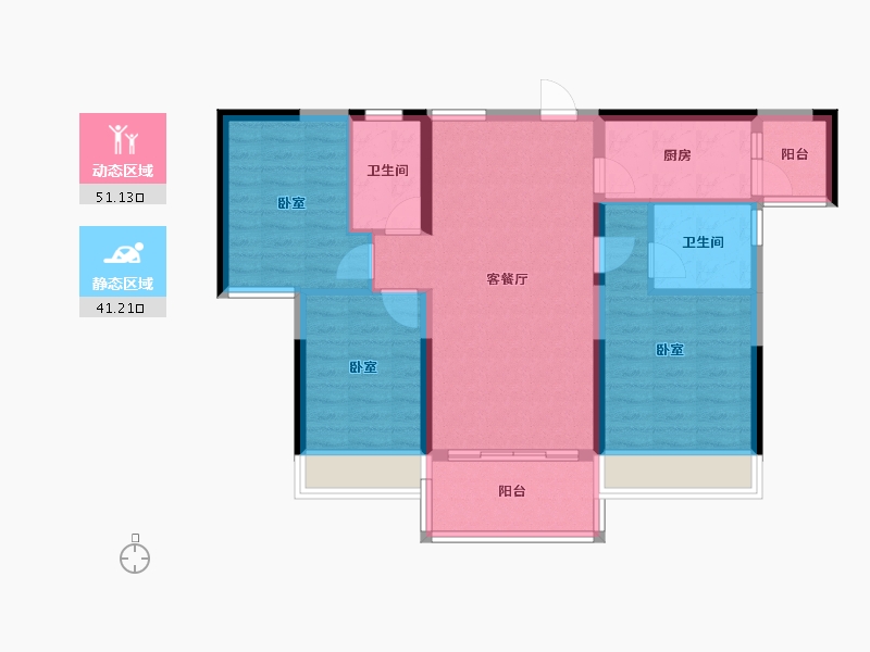 广东省-江门市-蓬江碧桂园·西江华府-82.52-户型库-动静分区