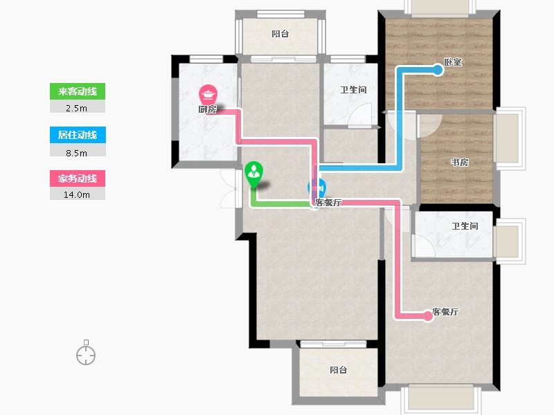 湖北省-武汉市-荣盛华庭-96.00-户型库-动静线