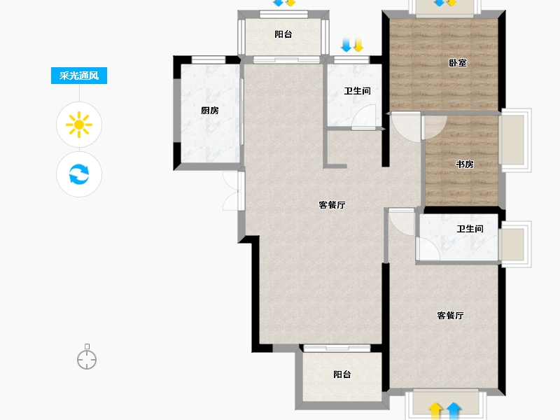 湖北省-武汉市-荣盛华庭-96.00-户型库-采光通风