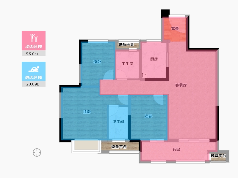 江苏省-常州市-金地珑悦湾-86.82-户型库-动静分区