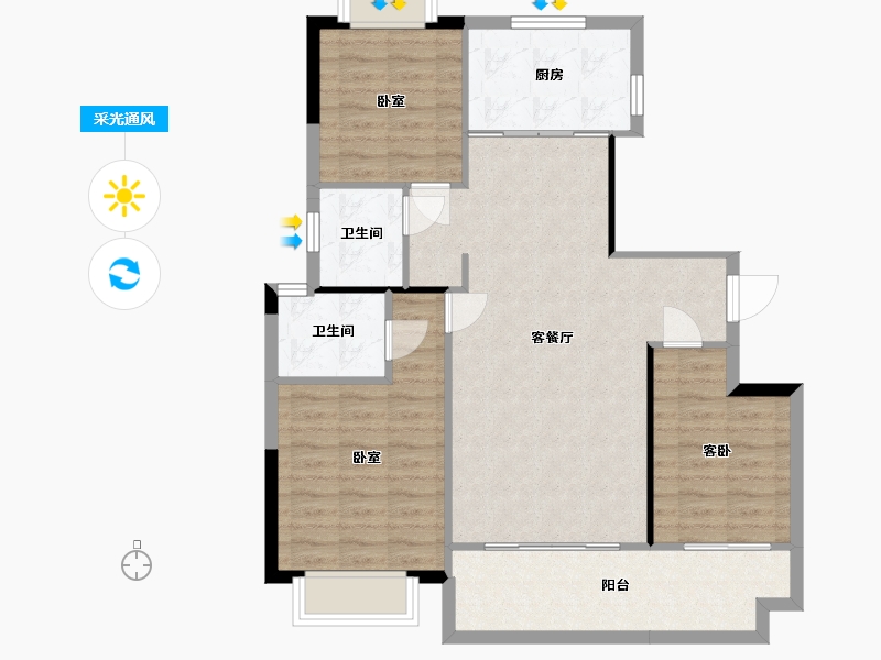 湖南省-常德市-桂发御园-90.78-户型库-采光通风