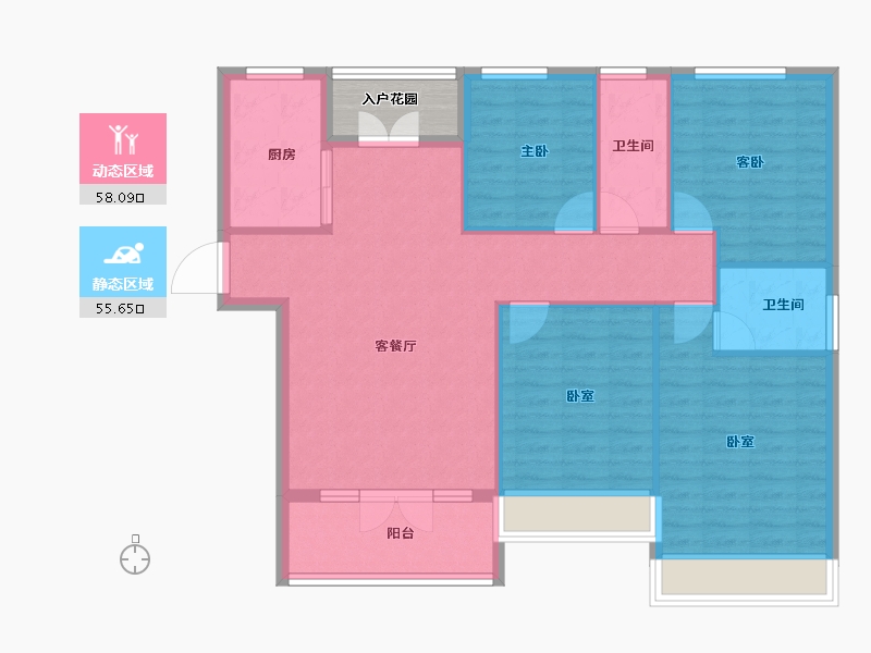 湖北省-天门市-鑫龙·中央公园-107.00-户型库-动静分区