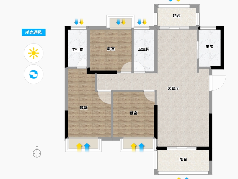 湖北省-咸宁市-三胜·御府-96.00-户型库-采光通风