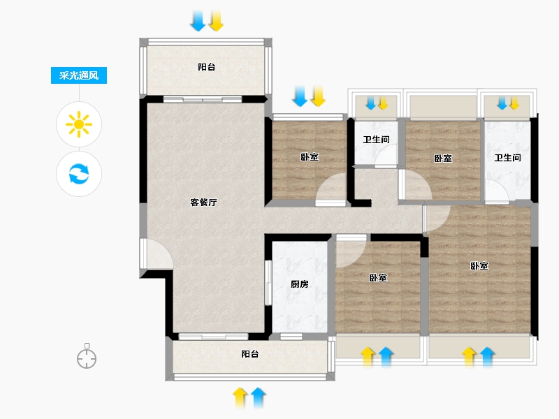 广东省-江门市-蓬江碧桂园·西江华府-102.00-户型库-采光通风