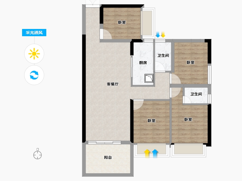 广东省-湛江市-凯旋世家-84.85-户型库-采光通风