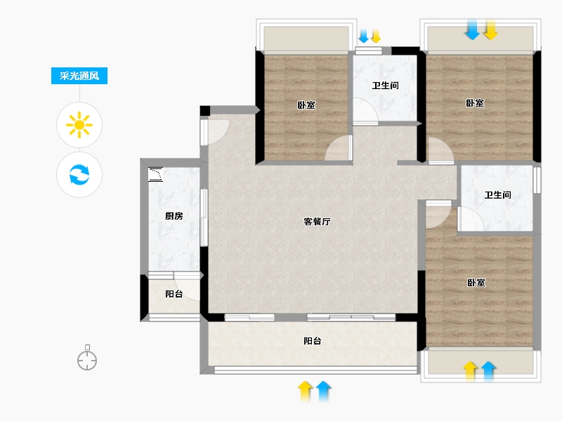 广东省-广州市-海伦湾-90.74-户型库-采光通风