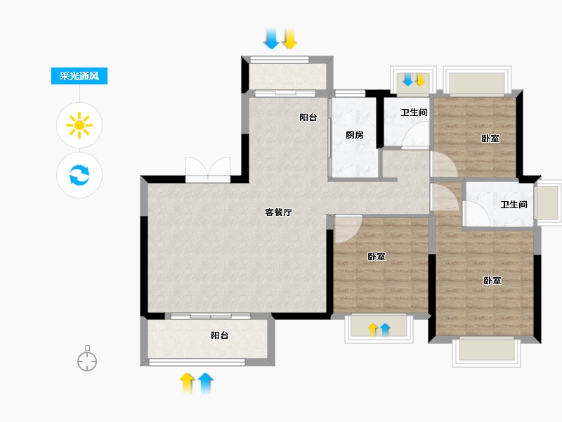 湖北省-武汉市-荣盛华庭-102.00-户型库-采光通风