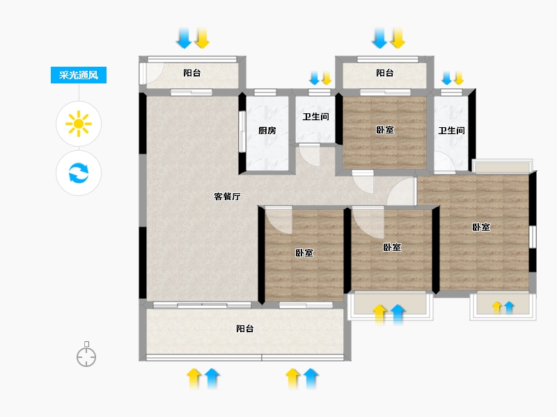 湖北省-黄石市-阳新·铜锣湾广场-108.82-户型库-采光通风