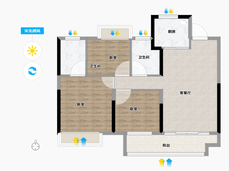 湖北省-襄阳市-中梁·天樾-86.00-户型库-采光通风