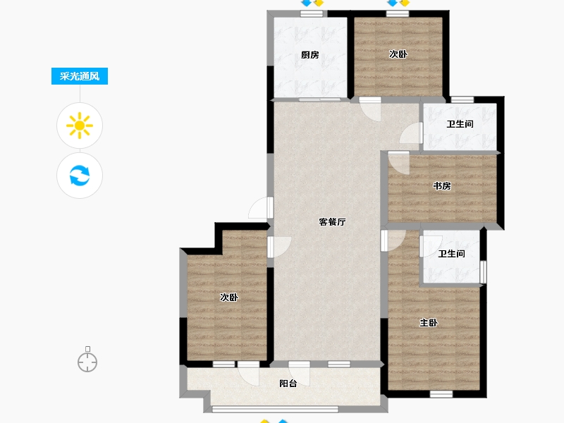 山东省-临沂市-青啤龍悦湾-113.00-户型库-采光通风