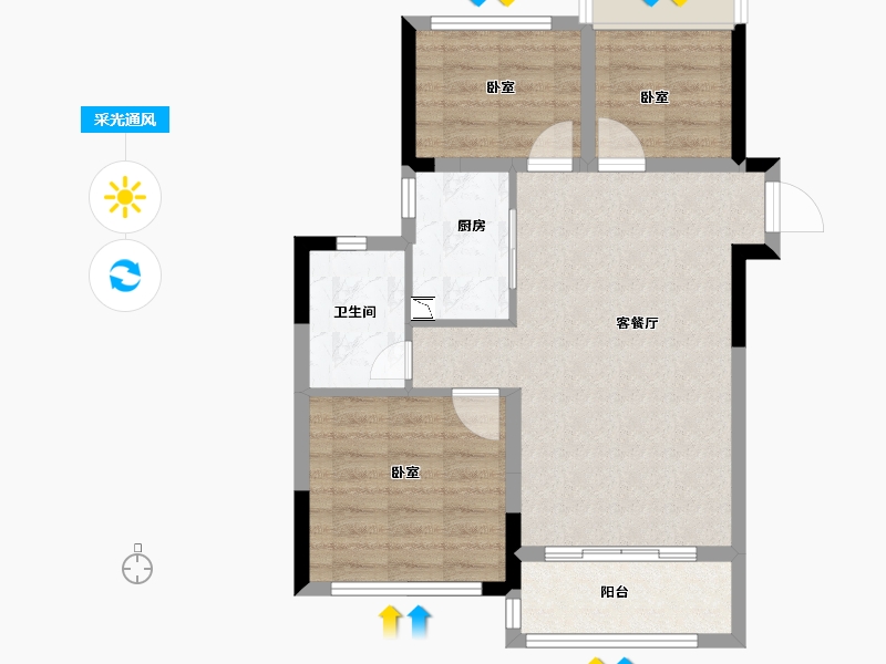 广东省-广州市-万科桃源里-66.00-户型库-采光通风