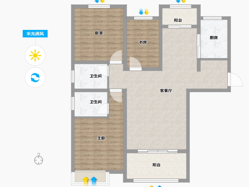 山东省-东营市-水岸华庭-105.96-户型库-采光通风