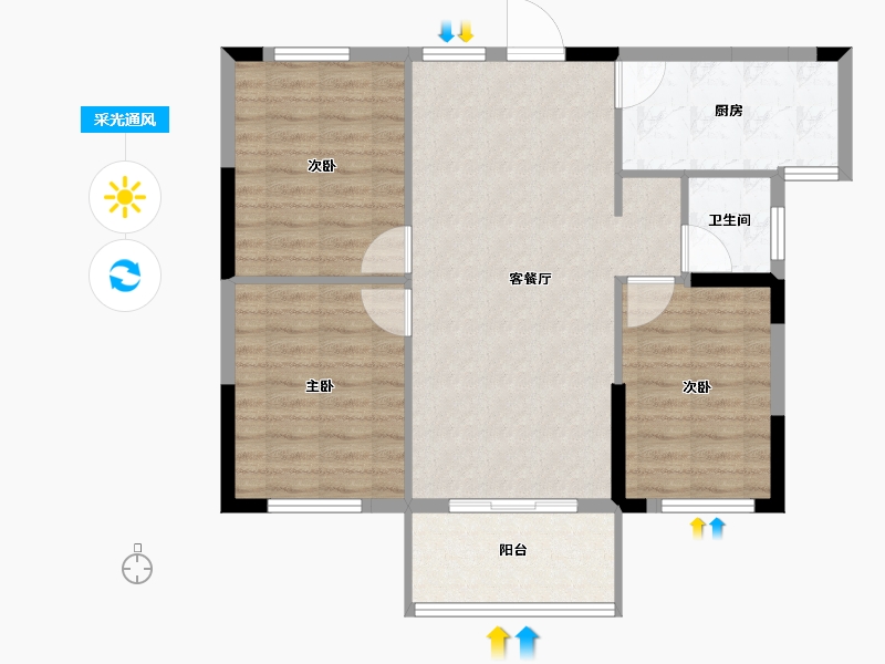 湖南省-长沙市-融信澜悦-83.00-户型库-采光通风