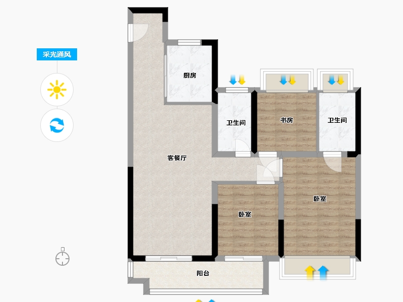 湖北省-武汉市-天河孔雀城-88.00-户型库-采光通风