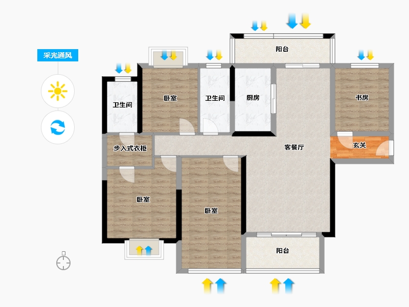 湖南省-岳阳市-友阿悦玺-120.62-户型库-采光通风