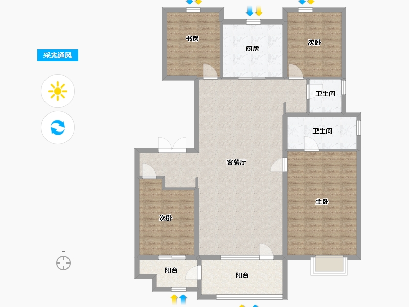 山东省-临沂市-鲁商万科新都会-132.00-户型库-采光通风