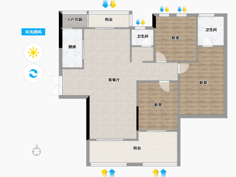 湖南省-株洲市-学府港湾二期-111.37-户型库-采光通风