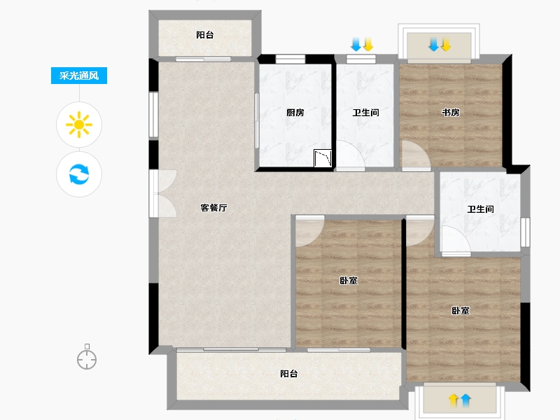 湖南省-株洲市-亿都时光-86.16-户型库-采光通风