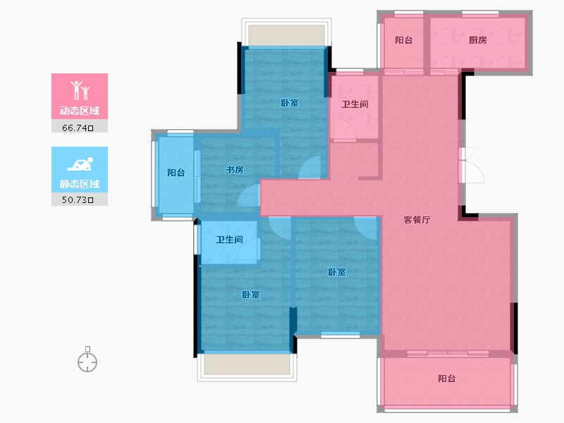 湖北省-咸宁市-公园里·学府-105.66-户型库-动静分区