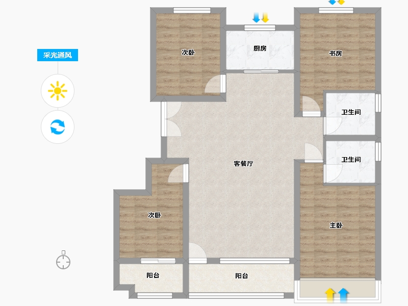 山东省-潍坊市-恒信浞河公馆-107.63-户型库-采光通风