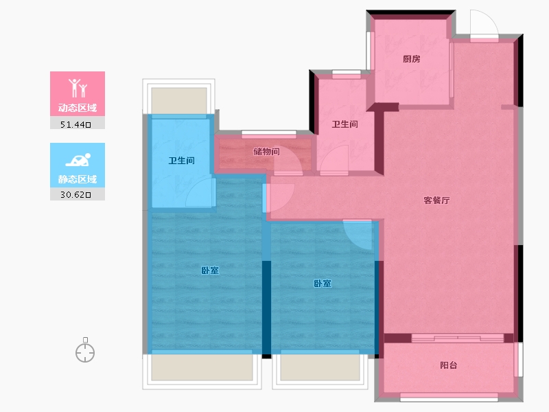 浙江省-杭州市-辉逸云筑-72.77-户型库-动静分区