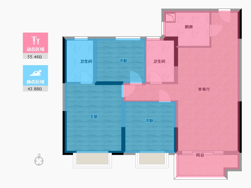 山东省-济南市-鑫都紫宸府-88.54-户型库-动静分区