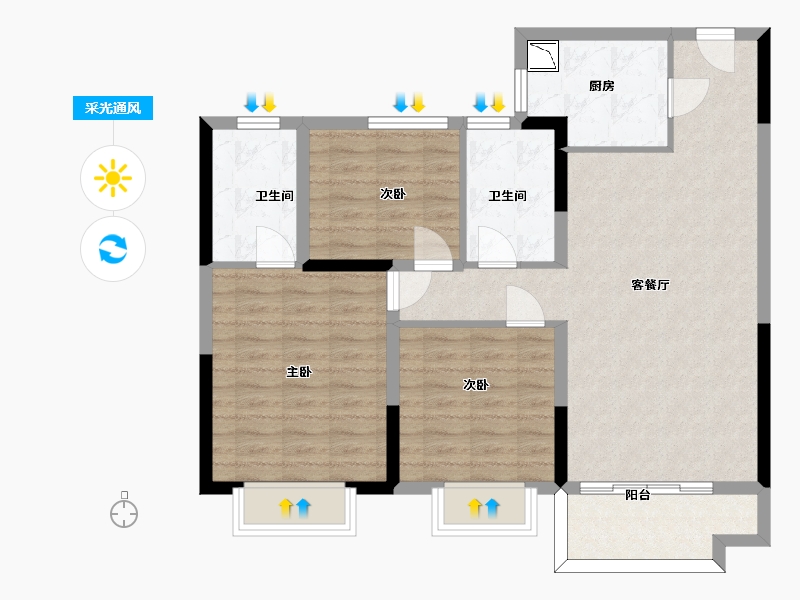 山东省-济南市-鑫都紫宸府-88.54-户型库-采光通风