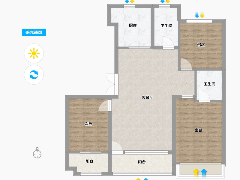 山东省-潍坊市-恒信浞河公馆-91.58-户型库-采光通风