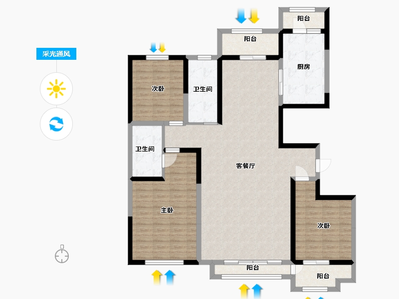 山东省-潍坊市-中冶潍坊公馆-131.20-户型库-采光通风