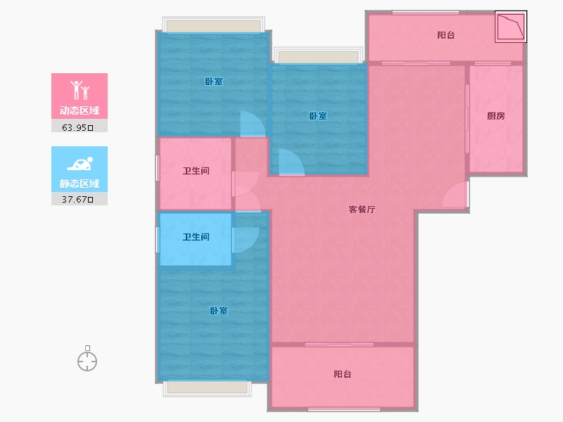 河南省-信阳市-天福山河观邸-94.65-户型库-动静分区