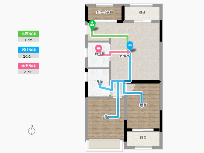 浙江省-杭州市-天都城滨沁公寓-65.55-户型库-动静线