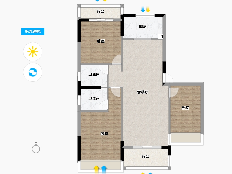 湖北省-襄阳市-奥园龙庭华府-97.25-户型库-采光通风