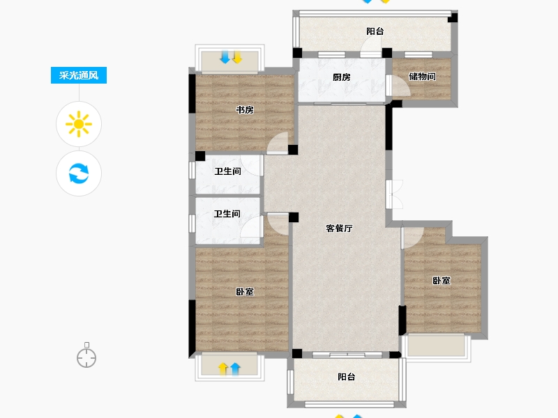 湖北省-黄冈市-中港水岸新城-100.33-户型库-采光通风