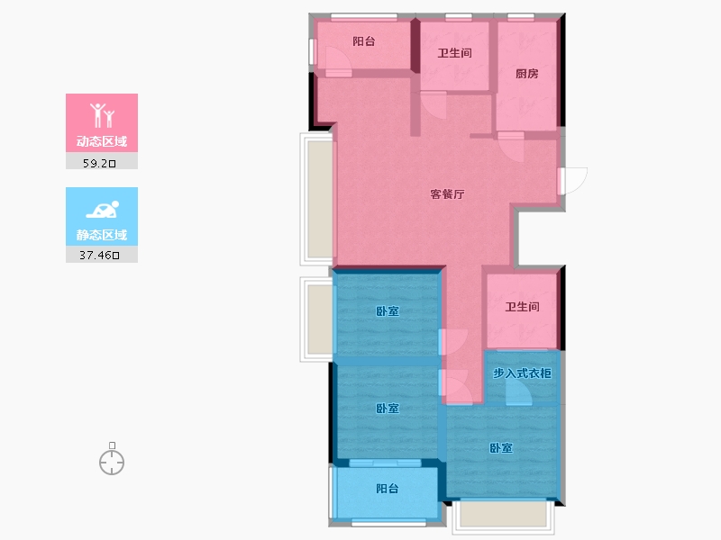 浙江省-杭州市-天都城滨沁公寓-85.06-户型库-动静分区