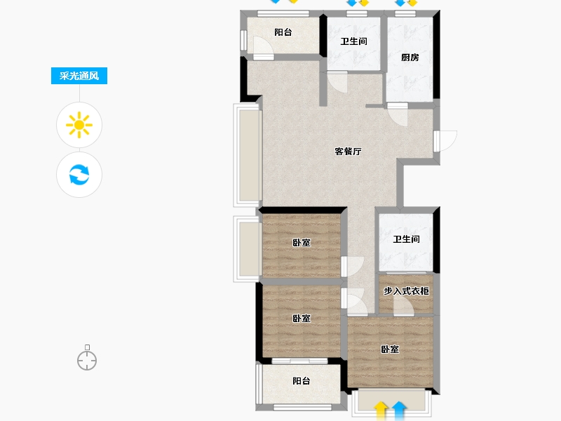 浙江省-杭州市-天都城滨沁公寓-85.06-户型库-采光通风