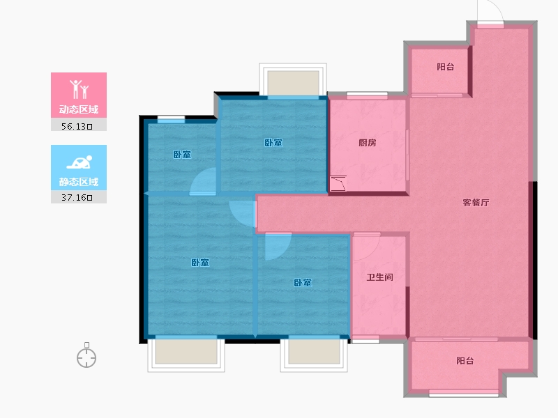 湖南省-株洲市-美的·铂悦府-84.66-户型库-动静分区