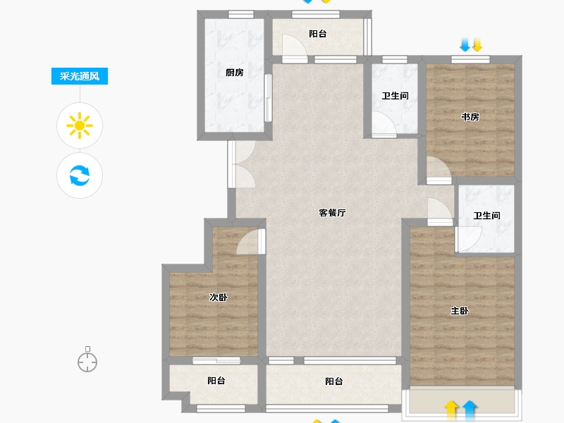 山东省-潍坊市-恒信浞河公馆-101.83-户型库-采光通风