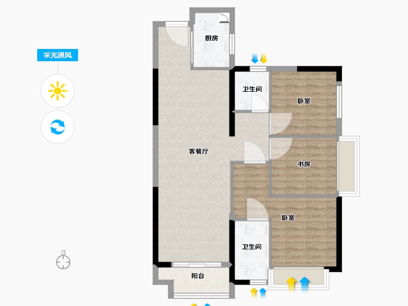 湖北省-武汉市-武汉锦绣香江-86.70-户型库-采光通风