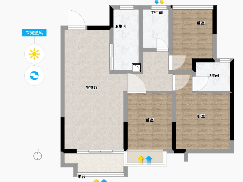 湖北省-黄石市-黄石保利时代-84.99-户型库-采光通风