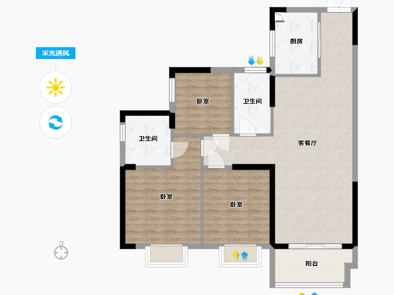 湖北省-武汉市-国瑞新港广场二期-91.46-户型库-采光通风