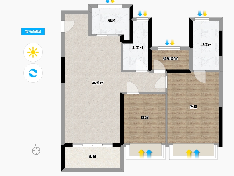 浙江省-杭州市-辉逸云筑-85.93-户型库-采光通风