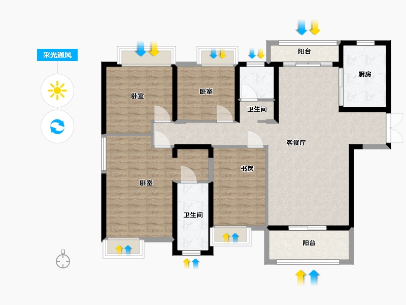 湖北省-武汉市-地铁盛观尚城-128.00-户型库-采光通风