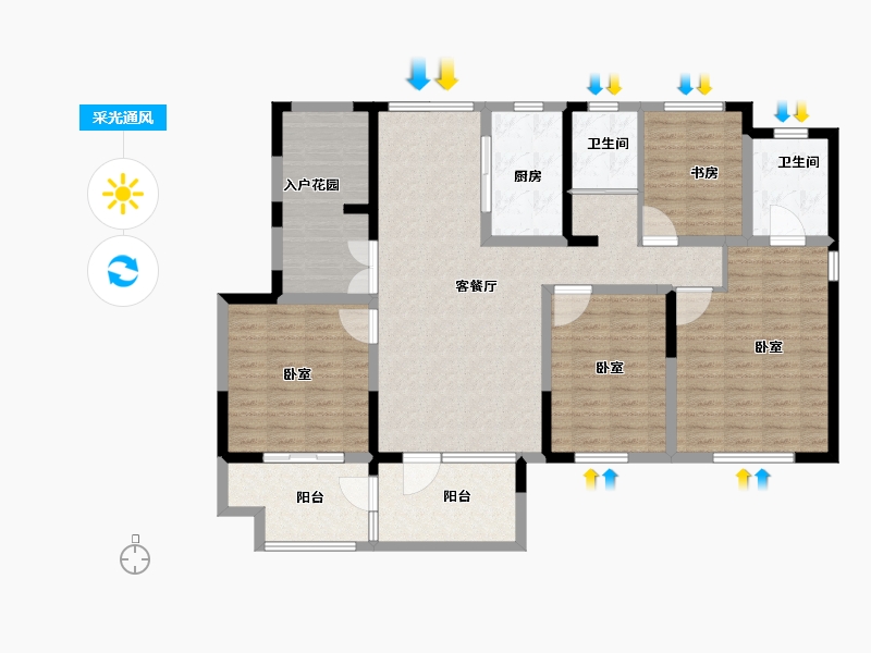 山东省-德州市-盛信·东城茗筑-127.00-户型库-采光通风