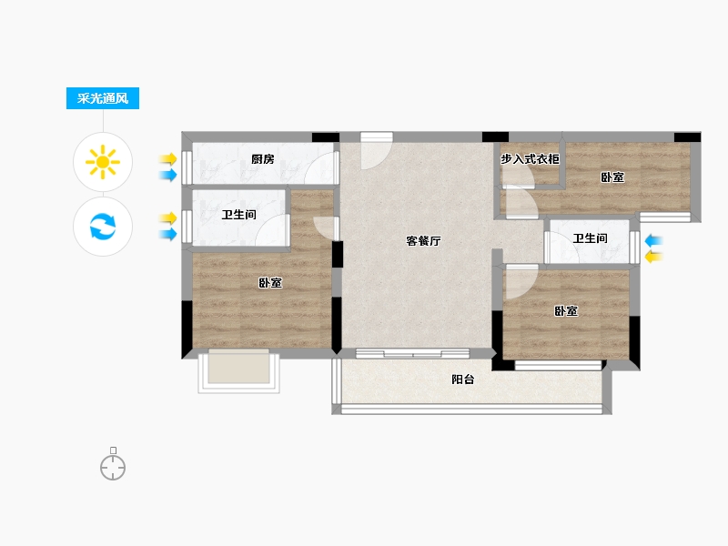 湖北省-襄阳市-天润智慧城-60.84-户型库-采光通风