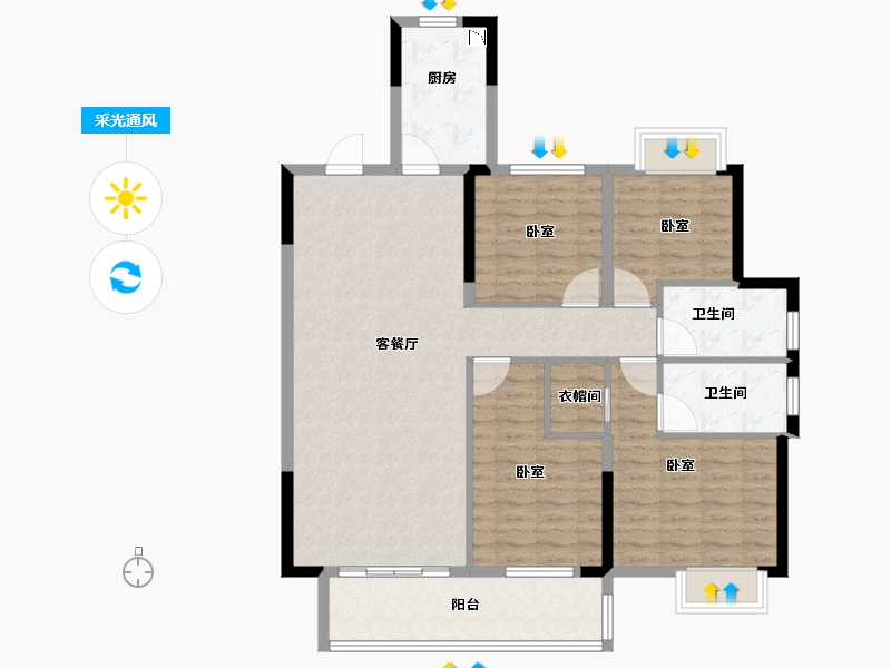 湖北省-咸宁市-福星城·锦悦府-111.00-户型库-采光通风