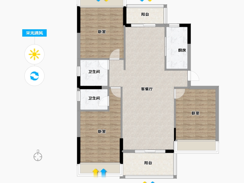 湖北省-襄阳市-奥园龙庭华府-105.27-户型库-采光通风