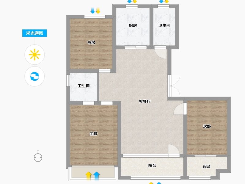 山东省-潍坊市-恒信浞河公馆-88.26-户型库-采光通风