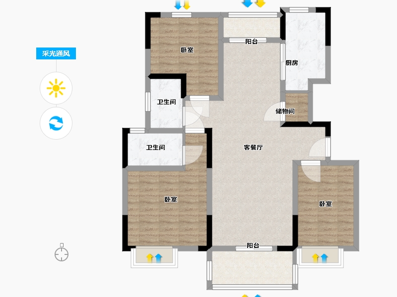 河南省-许昌市-建业北海桂园-107.23-户型库-采光通风