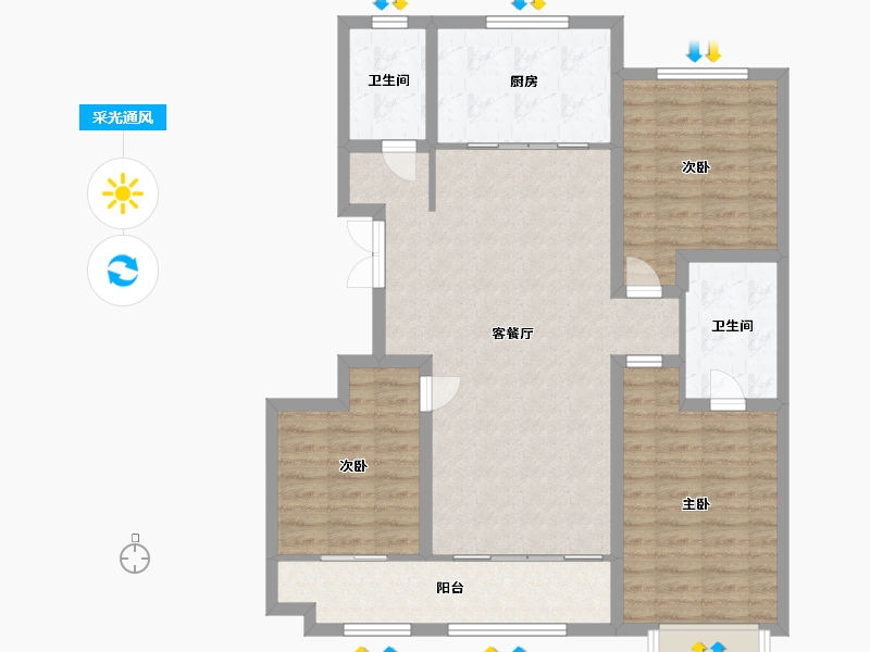 山东省-潍坊市-恒信金色阳光-104.80-户型库-采光通风