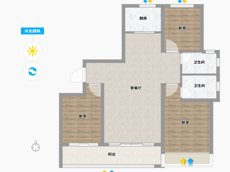 山东省-德州市-永锋绿城·百合新城诚园-95.14-户型库-采光通风